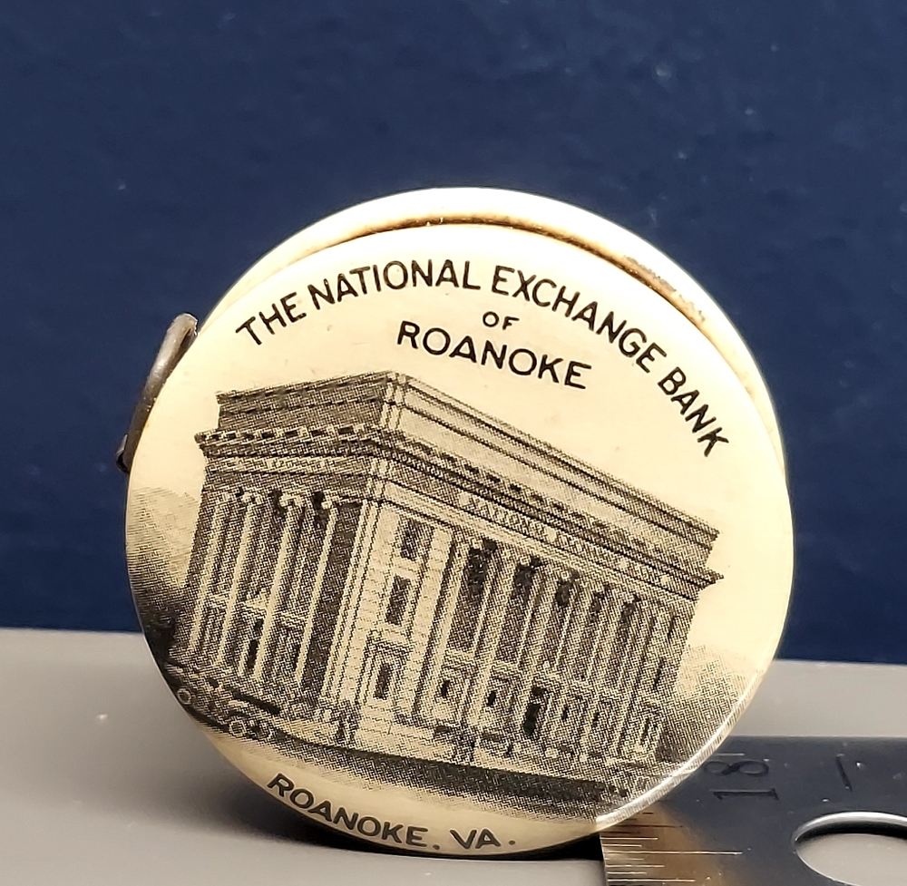 Vintage The National Exchange Bank Of Roanoke VA Celluloid Tape Measurer Tool